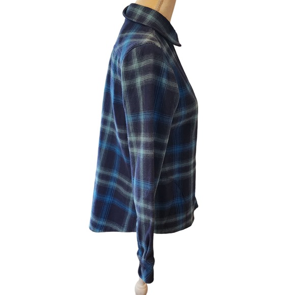Orvis Women's Fleece Lined Blue Plaid Shacket Snap Down Front side pockets Small - Picture 2 of 6